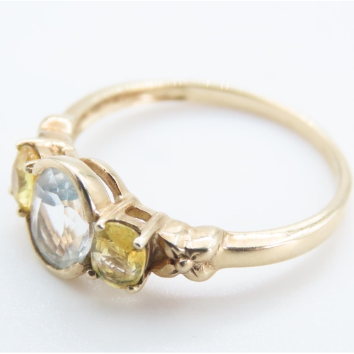 1252 - Half Bezel Set Aquamarine with Further Set Citrine to Shoulders Mounted on 9 Carat Yellow Gold Ring ... 