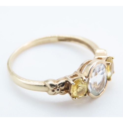 1252 - Half Bezel Set Aquamarine with Further Set Citrine to Shoulders Mounted on 9 Carat Yellow Gold Ring ... 