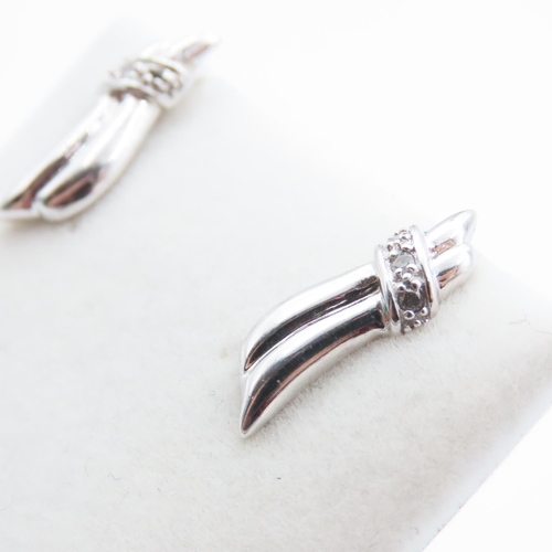 1254 - Pair of 9 Carat White Gold Diamond Set Ladies Earrings 2cm High