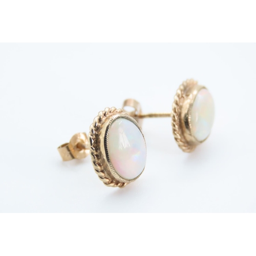 1259 - Pair of Opal Set 9 Carat Yellow Gold Stud Earrings