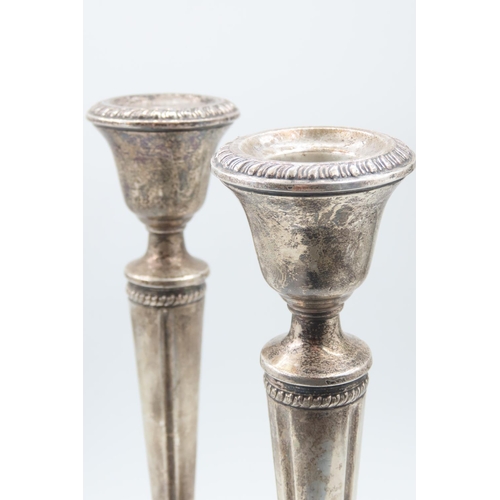 126 - Pair of Silver Pedestal Form Candle Rests Each Approximately 9 Inches High