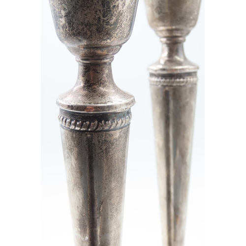 126 - Pair of Silver Pedestal Form Candle Rests Each Approximately 9 Inches High