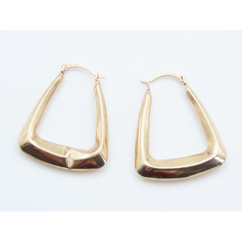 1261 - Pair of 9 Carat Yellow Gold Triangle Hoop Earrings 3cm High