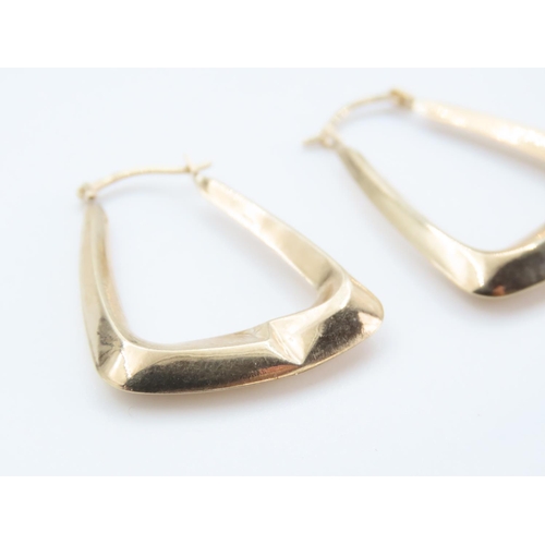 1261 - Pair of 9 Carat Yellow Gold Triangle Hoop Earrings 3cm High