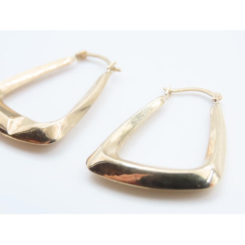 1261 - Pair of 9 Carat Yellow Gold Triangle Hoop Earrings 3cm High