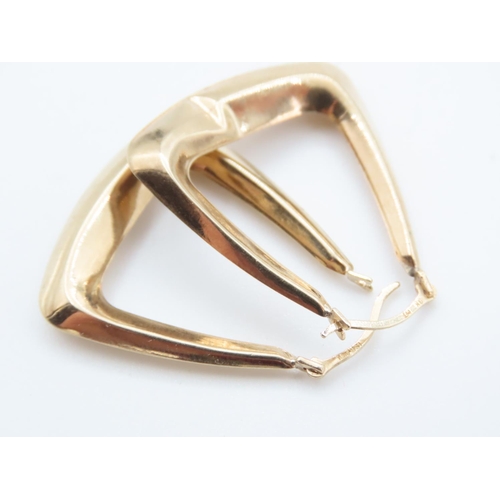 1261 - Pair of 9 Carat Yellow Gold Triangle Hoop Earrings 3cm High