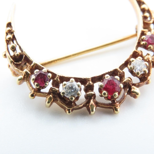 1263 - 18 Carat Yellow Gold Ruby and Gemstone Set Moon Brooch