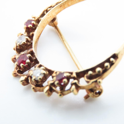 1263 - 18 Carat Yellow Gold Ruby and Gemstone Set Moon Brooch