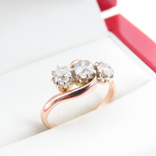 1264 - Three Stone Diamond Ring Mounted on 18 Carat Rose Gold Band Ring Size H and a Half