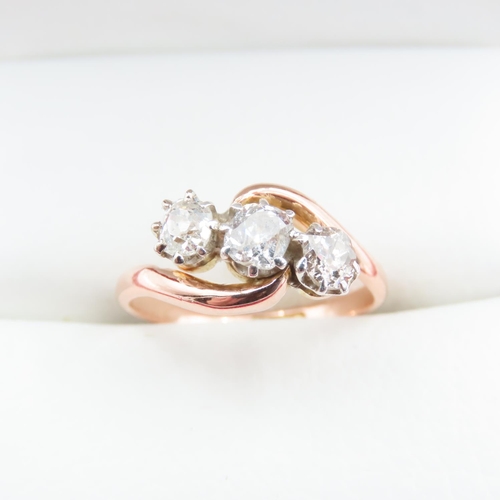 1264 - Three Stone Diamond Ring Mounted on 18 Carat Rose Gold Band Ring Size H and a Half