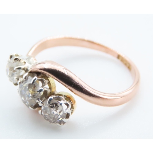 1264 - Three Stone Diamond Ring Mounted on 18 Carat Rose Gold Band Ring Size H and a Half