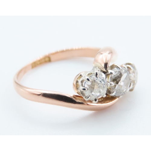 1264 - Three Stone Diamond Ring Mounted on 18 Carat Rose Gold Band Ring Size H and a Half