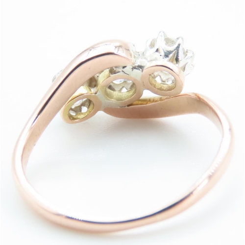 1264 - Three Stone Diamond Ring Mounted on 18 Carat Rose Gold Band Ring Size H and a Half