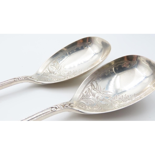 1338 - Pair of Silver Presentation Spoons Contained within Blue Velvet Lined Case Each 22cm Long