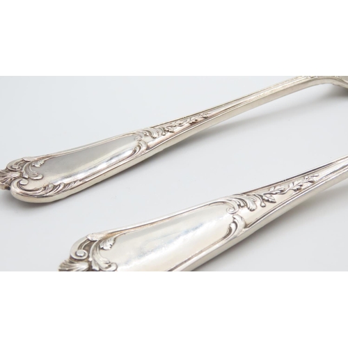 1338 - Pair of Silver Presentation Spoons Contained within Blue Velvet Lined Case Each 22cm Long