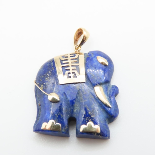 1345 - 14 Carat Gold Set Lapis Lazuli Elephant Motif Pendant Necklace 3cm High