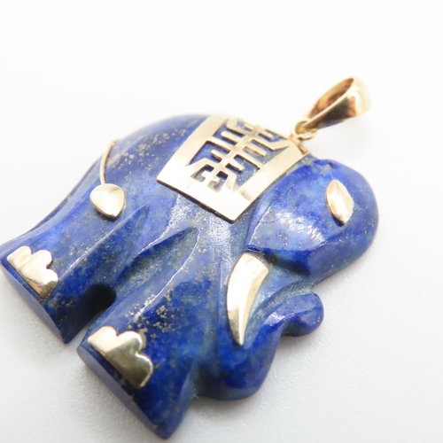 1345 - 14 Carat Gold Set Lapis Lazuli Elephant Motif Pendant Necklace 3cm High