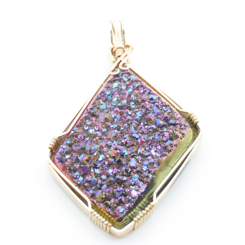 1349 - Drusy Crystal Pendant Set in 9 Carat Yellow Gold 5cm High