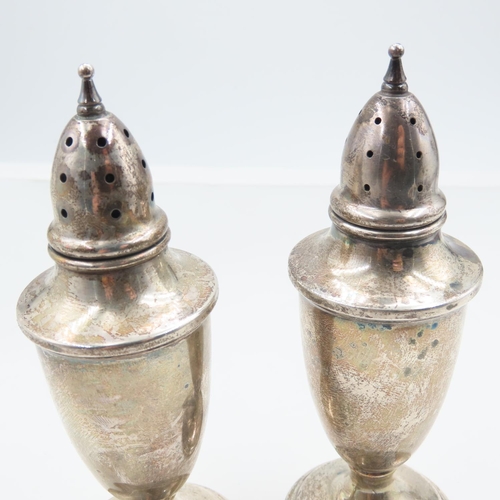 135 - Pair of Silver Pedestal Form Table Salts Circular Bases Each Approximately 5 Inches High