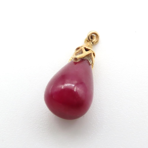 1351 - Natural Teardrop Ruby Pendant Set in 14 Carat Yellow Gold 1.5cm High