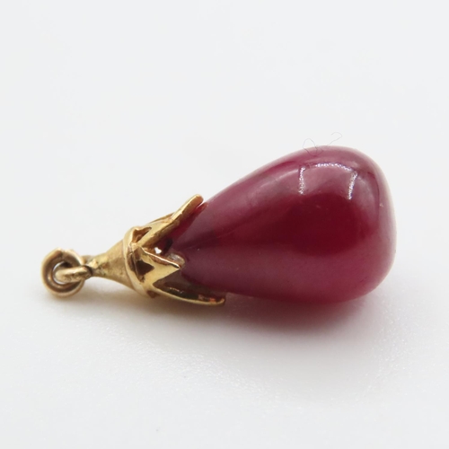 1351 - Natural Teardrop Ruby Pendant Set in 14 Carat Yellow Gold 1.5cm High