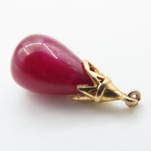 1351 - Natural Teardrop Ruby Pendant Set in 14 Carat Yellow Gold 1.5cm High