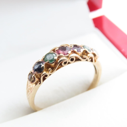 1352 - Multi Gem Ring Set in 9 Carat Yellow Gold Band Ring Size P