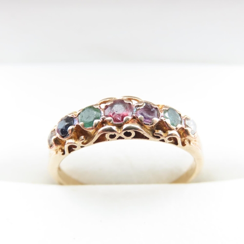 1352 - Multi Gem Ring Set in 9 Carat Yellow Gold Band Ring Size P