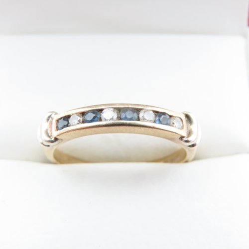 1353 - Channel Set Sapphire and Diamond Ring Mounted on 9 Carat Yellow Gold Band Ring Size Q and a Half