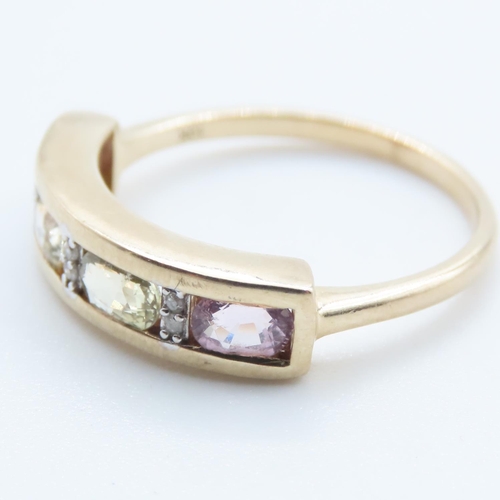 1355 - Four Stone Amethyst and Citrine Bezel Set Ring with Further Diamond Inset Mounted in 10 Carat Yellow... 