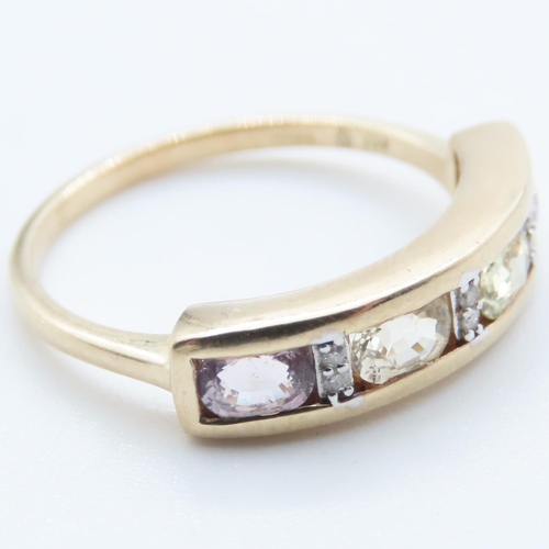 1355 - Four Stone Amethyst and Citrine Bezel Set Ring with Further Diamond Inset Mounted in 10 Carat Yellow... 