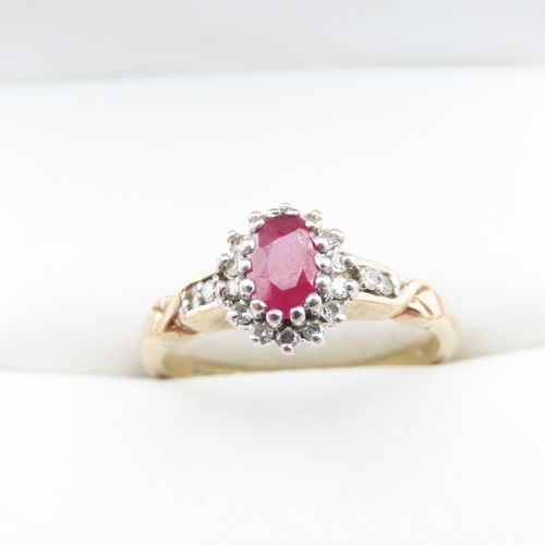 1357 - Ruby and Diamond Ladies Cluster Ring Mounted in 14 Carat Yellow Gold Ring Size M and a Half