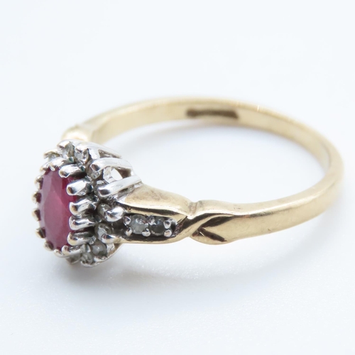 1357 - Ruby and Diamond Ladies Cluster Ring Mounted in 14 Carat Yellow Gold Ring Size M and a Half