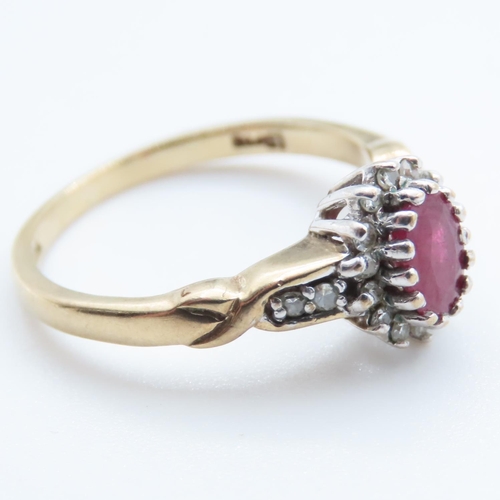 1357 - Ruby and Diamond Ladies Cluster Ring Mounted in 14 Carat Yellow Gold Ring Size M and a Half