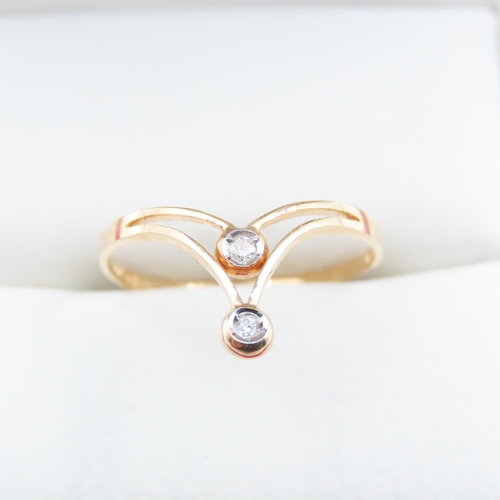 1359 - Diamond Set 18 Carat Yellow Gold Wishbone Ring Size O