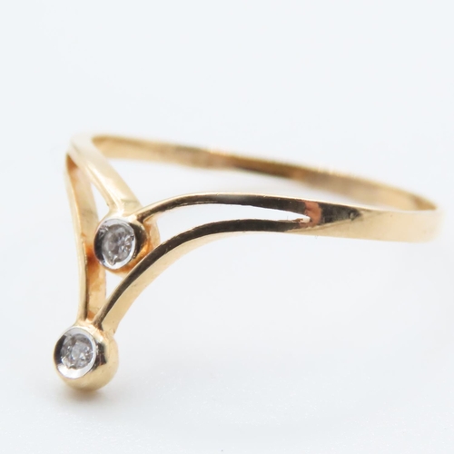 1359 - Diamond Set 18 Carat Yellow Gold Wishbone Ring Size O