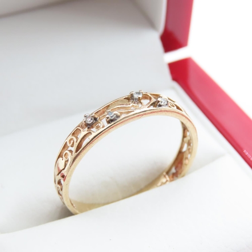 1366 - Four Stone Diamond Ring Set in 9 Carat Yellow Gold Vine Motif Band Size X