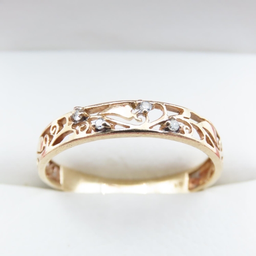 1366 - Four Stone Diamond Ring Set in 9 Carat Yellow Gold Vine Motif Band Size X