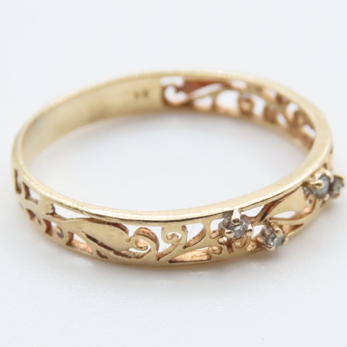 1366 - Four Stone Diamond Ring Set in 9 Carat Yellow Gold Vine Motif Band Size X