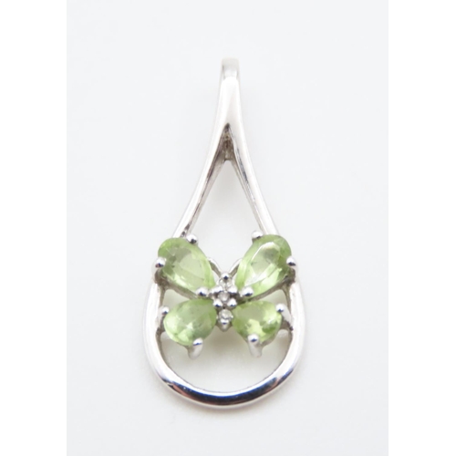 1370 - Peridot Set Butterfly Motif Pendant Set in 9 Carat White Gold 2.5cm High