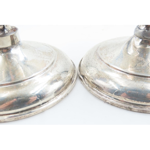 138 - Pair of Silver Candle Rests Turned Pedestal Form Each Approximately 4 Inches High