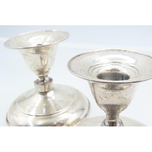 138 - Pair of Silver Candle Rests Turned Pedestal Form Each Approximately 4 Inches High