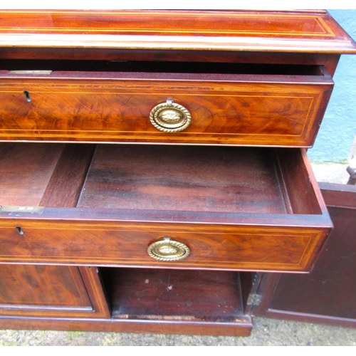 14 - Figured Mahogany Satin Wood Inlaid Astral Grazed Two Door Bookcase with Twin Drawers above Cupboard ... 