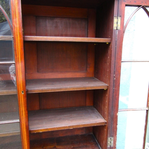 14 - Figured Mahogany Satin Wood Inlaid Astral Grazed Two Door Bookcase with Twin Drawers above Cupboard ... 