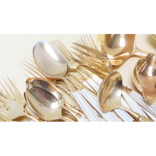 147 - Various 24 Carat Gold Plated Table Cutlery Including Serving Forks and Spoons with Tureen Spoon, etc... 