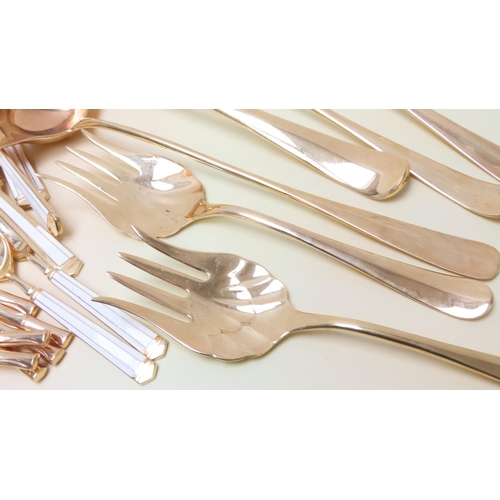 147 - Various 24 Carat Gold Plated Table Cutlery Including Serving Forks and Spoons with Tureen Spoon, etc... 