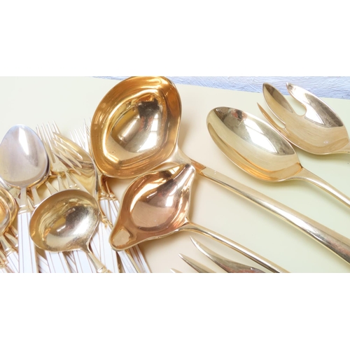 147 - Various 24 Carat Gold Plated Table Cutlery Including Serving Forks and Spoons with Tureen Spoon, etc... 