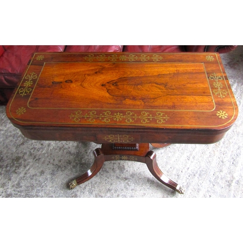 15 - Regency Rosewood Brass Inlaid Foldover Games Table Quatre Foil Base Attractively Detailed Approximat... 