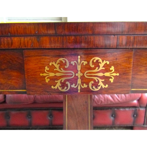 15 - Regency Rosewood Brass Inlaid Foldover Games Table Quatre Foil Base Attractively Detailed Approximat... 