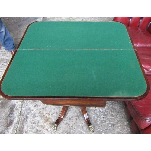 15 - Regency Rosewood Brass Inlaid Foldover Games Table Quatre Foil Base Attractively Detailed Approximat... 